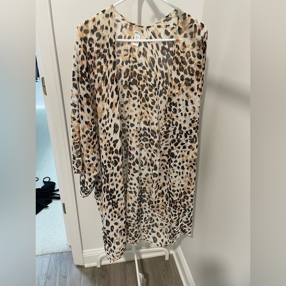 Leopard Print Kimono Swim Cover-up